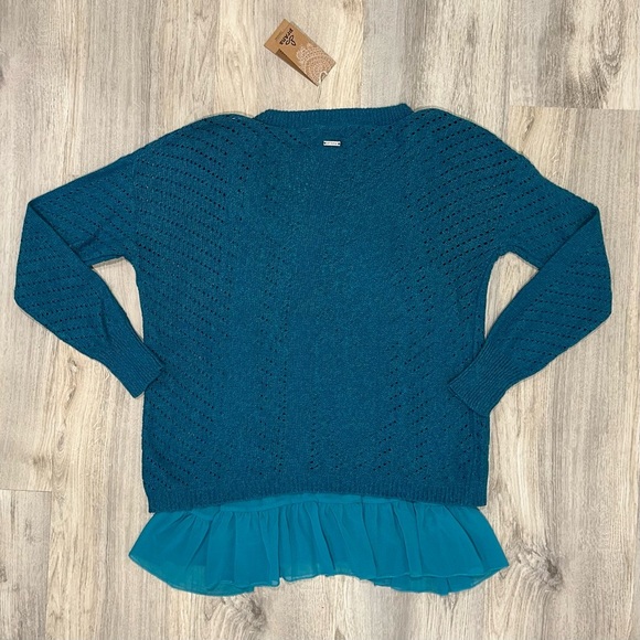 NWT Prana Ellery Blue V Neck Crocheted Long Sleeve Layered Sweater Top Size M - Picture 6 of 8